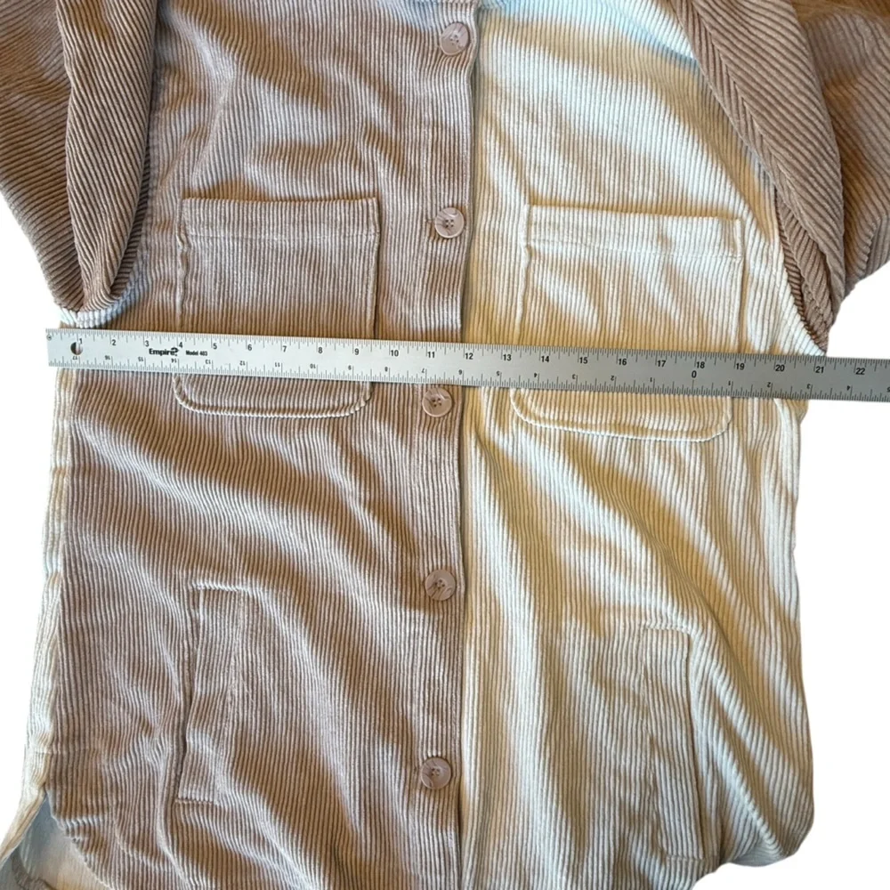 Stoosh Neutral Colorblock Corduroy Shacket Jacket Shirt Women’s Size Medium - Picture 10 of 12
